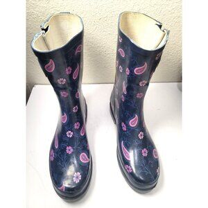 Western Chief Women's Waterproof Rubber Rain Boots Size 7 Blue & Pink Floral Pri